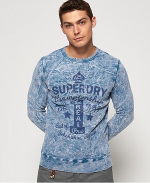 Superdry Motor City Crew Neck Férfi Ugró Kék | FKHCX7389